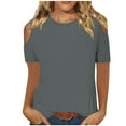 thumbnail image 3 of Inverlee Blouses Women Dressy Casual Cold Shoulder Short Sleeve Tops Cute Loose Fit Solid Color Shirts Flowy Vacation Tunic Top, 3 of 7