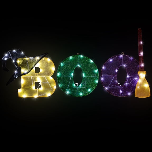 Northlight LED Lighted Tinsel BOO Outdoor Halloween Sign Decoration - 50" - Clear Lights