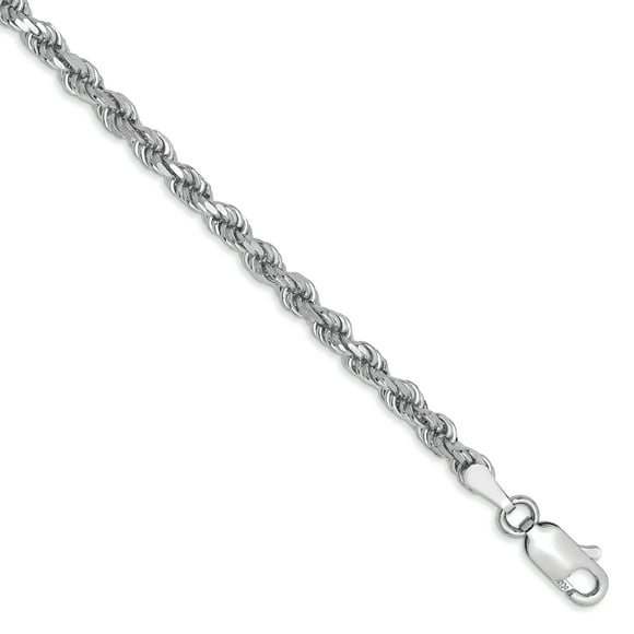 14K White Gold 3.1mm Diamond Cut Rope Chain Bracelet 7 IN