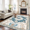 thumbnail image 3 of Bohemia Washable Area Rug 8 x 10 ft Retro Boho Ethnic Farmhouse Blue Flower Pattern , Soft Non Slip Rugs Stain Repellent Indoor Felt Carpet for Living Dining Room Bedroom Home Office, 3 of 9