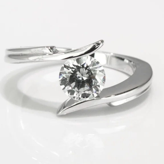 Modern Bypass Engagement Ring, 1.2 CT Simulated Diamond Ring, Promise Diamond Wedding Ring, 14K White Gold Plated, Round Brilliant Cut Anniversary Gift For Her