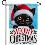 America Forever Meowy Christmas Cat Garden Flag, 12.5 x 18 inches Double Sided, Black Cat with Santa Hat, Cat Christmas Holiday Flag, Festive Winter Decor Outdoor Seasonal Flags for Yard, Lawn