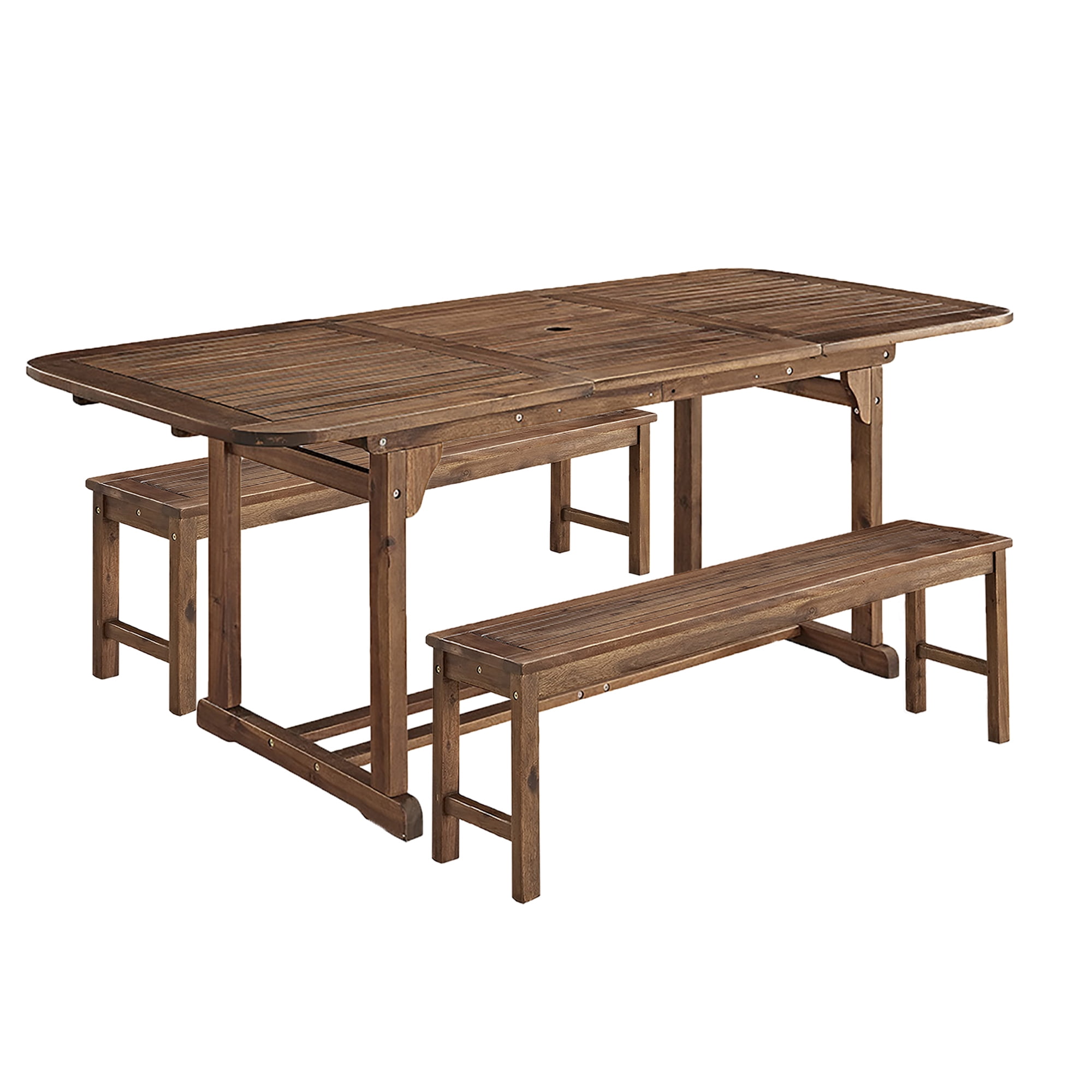 Walker Edison Wooden Picnic Table with Umbrella Hole, Dark Brown