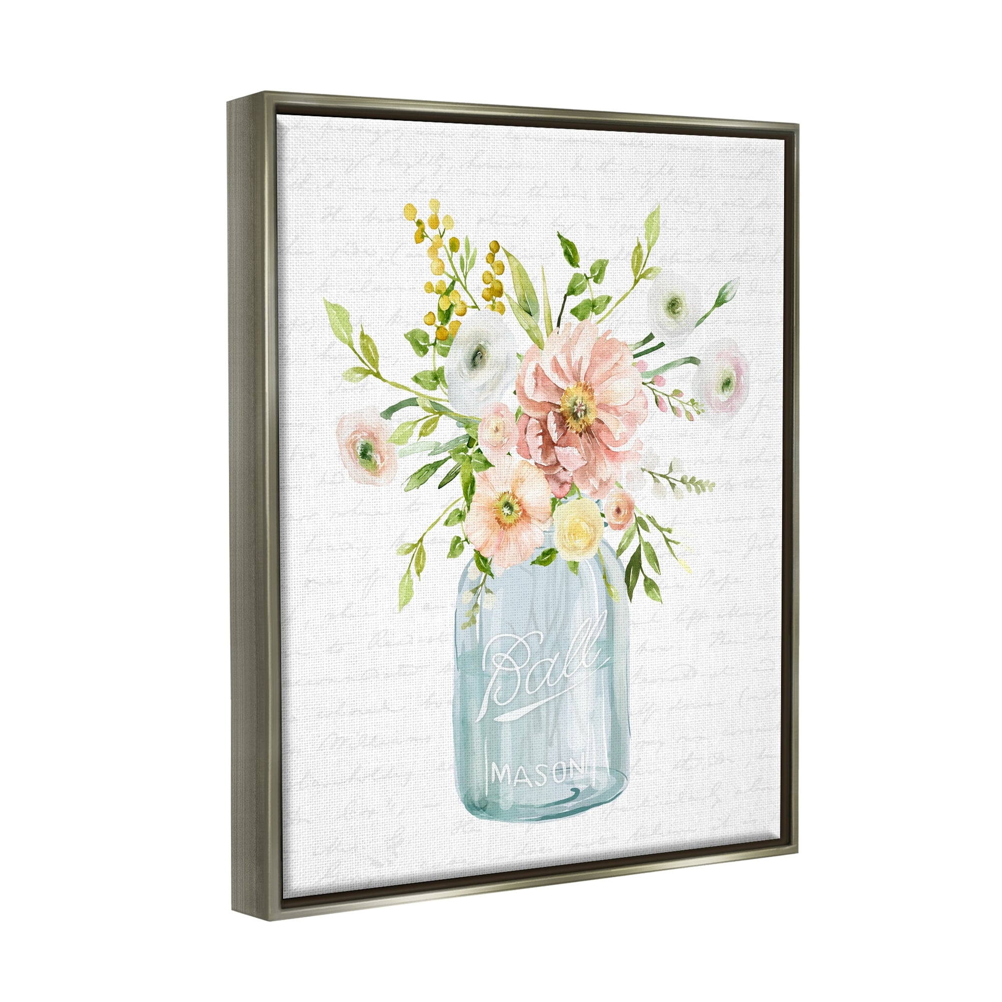 Stupell Industries Varied Flower Blossoms Botanical Leaves Patterned Words Graphic Art Luster Gray Floating Framed Canvas Print Wall Art, Design by Lettered and Lined