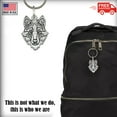 thumbnail image 5 of Wolf Head Keychain, G105KC, 1 1/4 inch, Viking, Norse, Pewter, Key Fob, Key Ring, Keys, Zipper Pull, Luggage Tag, Backpack, Over 300 Keychain Designs, Handmade in the USA, 100% American Made, 5 of 6