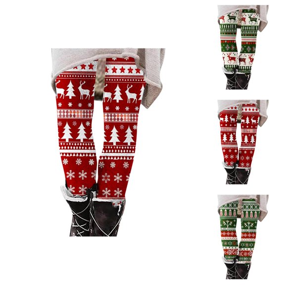 Christmas Leggings for Women Elastic High Waist Festive Print Tight Pants Workout Yoga Pants Holiday Leggings