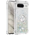 thumbnail image 3 of Glitter Clear Sparkly Bling Case for Google Pixel 8 Case, Flowing Liquid Quicksand Cover with Diamond Ring Holder Case for Google Pixel 8  Silver, 3 of 14