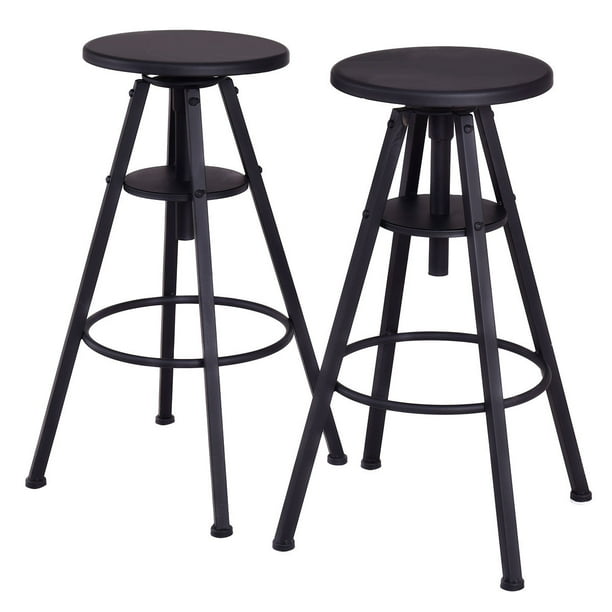 Costway Set Of 2 Vintage Bar Stools Height Adjustable Metal Pub Chairs Black Walmart Com Walmart Com