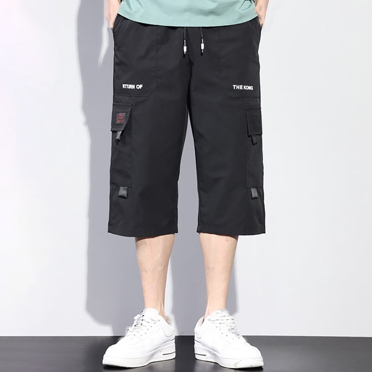 XDZJLR Mens Shorts Over The Knee Elasticated Pocket Slacks Knee