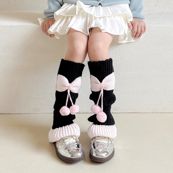 CPNG Winter Warm Leg Warmers High Lolita Bow Colorblock Leg Sleeve Socks for Girls Kawaii Knitted Legwarmers Cute Soft Socks Accessories Kids Fashion Socks