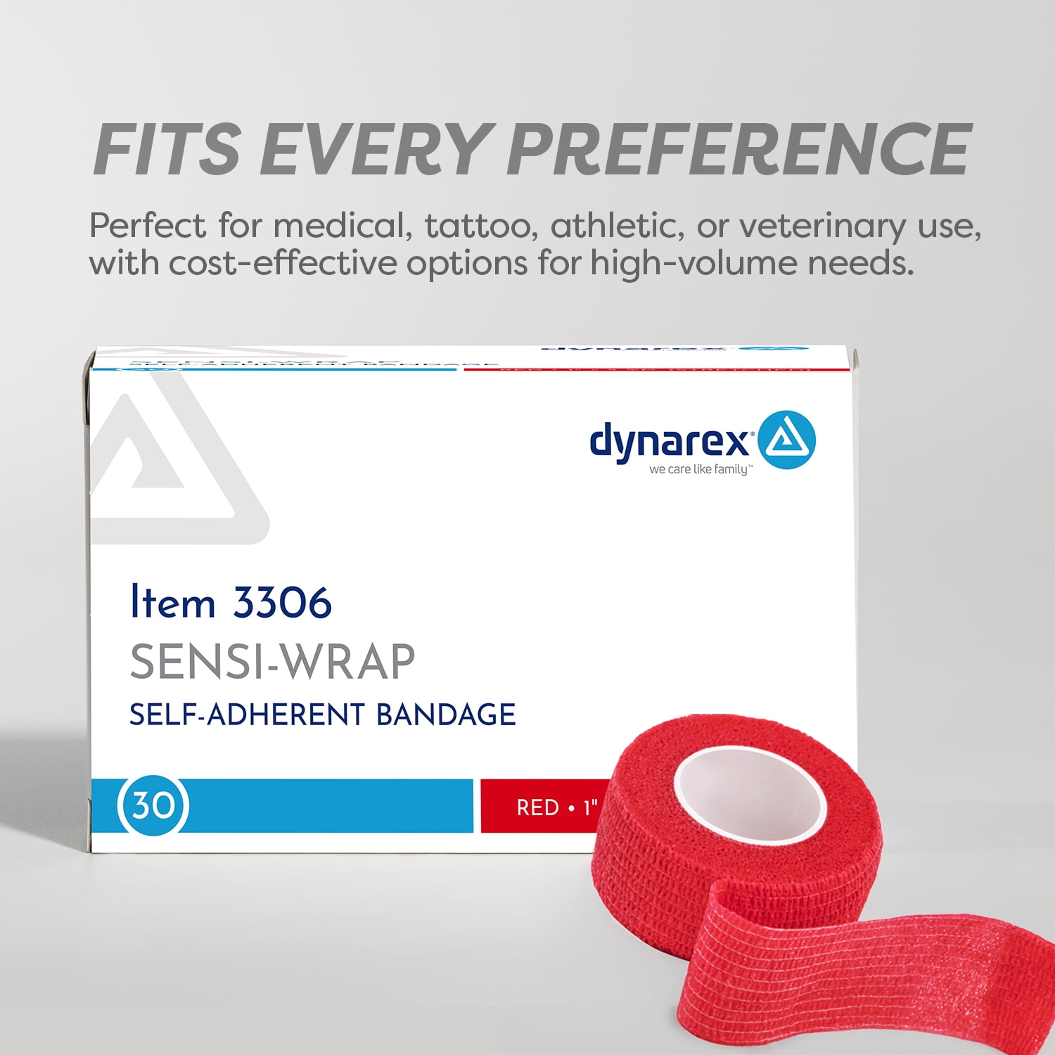 Dynarex Sensi-Wrap Self-Adhesive Bandages, 30-Pack, 1" x 5 yards, Red, Latex-Free, Colored Elastic Cohesive Athletic Tape, Tattoo Grip & Vet Wrap
