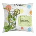 thumbnail image 1 of Alcohol Throw Pillow Cushion Cover, Mojito Image with Cocktail Recipe Ingredients on Splashed Watercolor Background, Decorative Square Accent Pillow Case, 16 X 16 Inches, Multicolor, by Ambesonne, 1 of 2