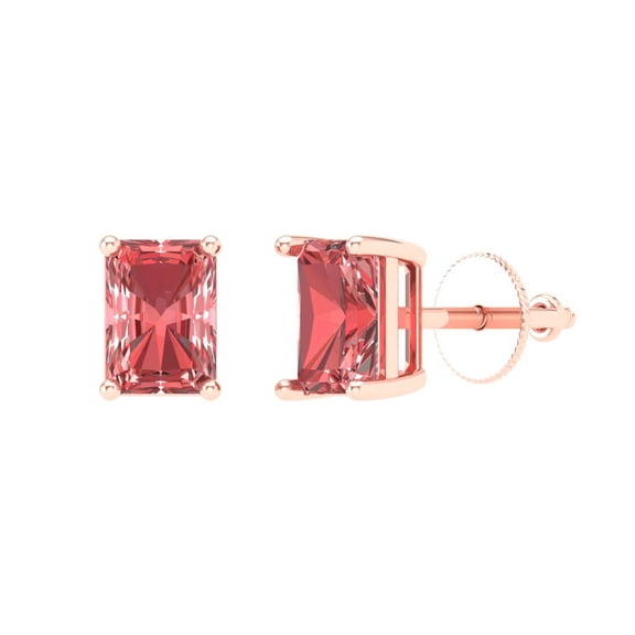 Clara Pucci 1Ct Natural Garnet Emerald Cut VVS1 Screw Back Stud 18k Solid hypoallergenic Gold Designer Earrings For January