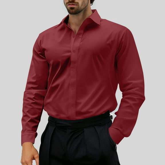 YFNNUP Men Dress Shirt Plain Color Stretch Wrinkle-Free Formal Shirts Business Casual Long Sleeve Button Down Tshirts