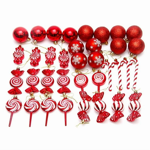 36 Piezas de Bolas de Navidad Colgantes para Árbol de Navidad con Forma , Esferas Navideñas Rojas