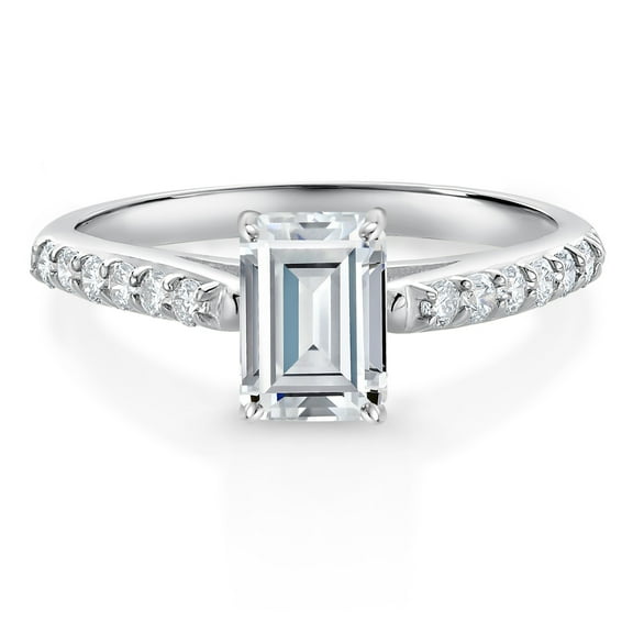 Gem Stone King 10K White Gold Moissanite and Lab Grown Diamond Engagement Ring for Women | 1.18 Cttw (Size 5)