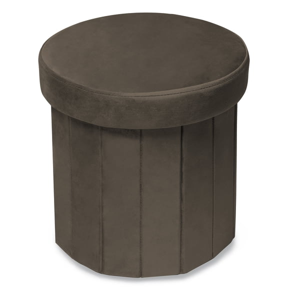 Phantoscope 14 in Round Velvet Storage Ottoman, Folding Footstool with Hidden Storage, Padded Seat and Toy Box, Dark Brown, 220 lbs Capacity