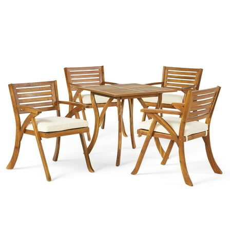 GDF Studio Manhattan 5-Piece 4-Seater Acacia Wood Dining Set, Teak Finish