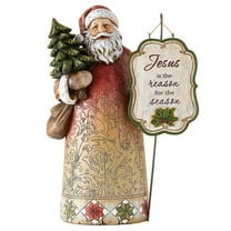 Joyful Jesus is The Reason for The Season Santa Claus Figurines, Full Color The Good News of Christmas Religious Statue Tabletop Decoration, 12.5 Inches