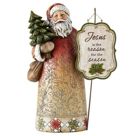 Joyful Jesus is The Reason for The Season Santa Claus Figurines, Full Color The Good News of Christmas Religious Statue Tabletop Decoration, 12.5 Inches