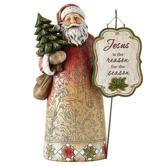 Joyful Jesus is The Reason for The Season Santa Claus Figurines, Full Color The Good News of Christmas Religious Statue Tabletop Decoration, 12.5 Inches