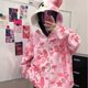 thumbnail image 3 of Sudadera con capucha bordada con estampado de estrella de camuflaje de Hello Kitty para mujer, abrigo informal holgado con cremallera, ropa de moda americana, 3 of 3