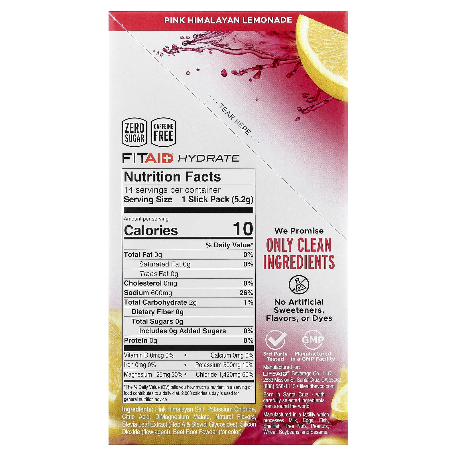 FITAID Hydrate, Pink Himalayan Lemonade, 14 Sticks, 0.18 oz (5.2 g) Each