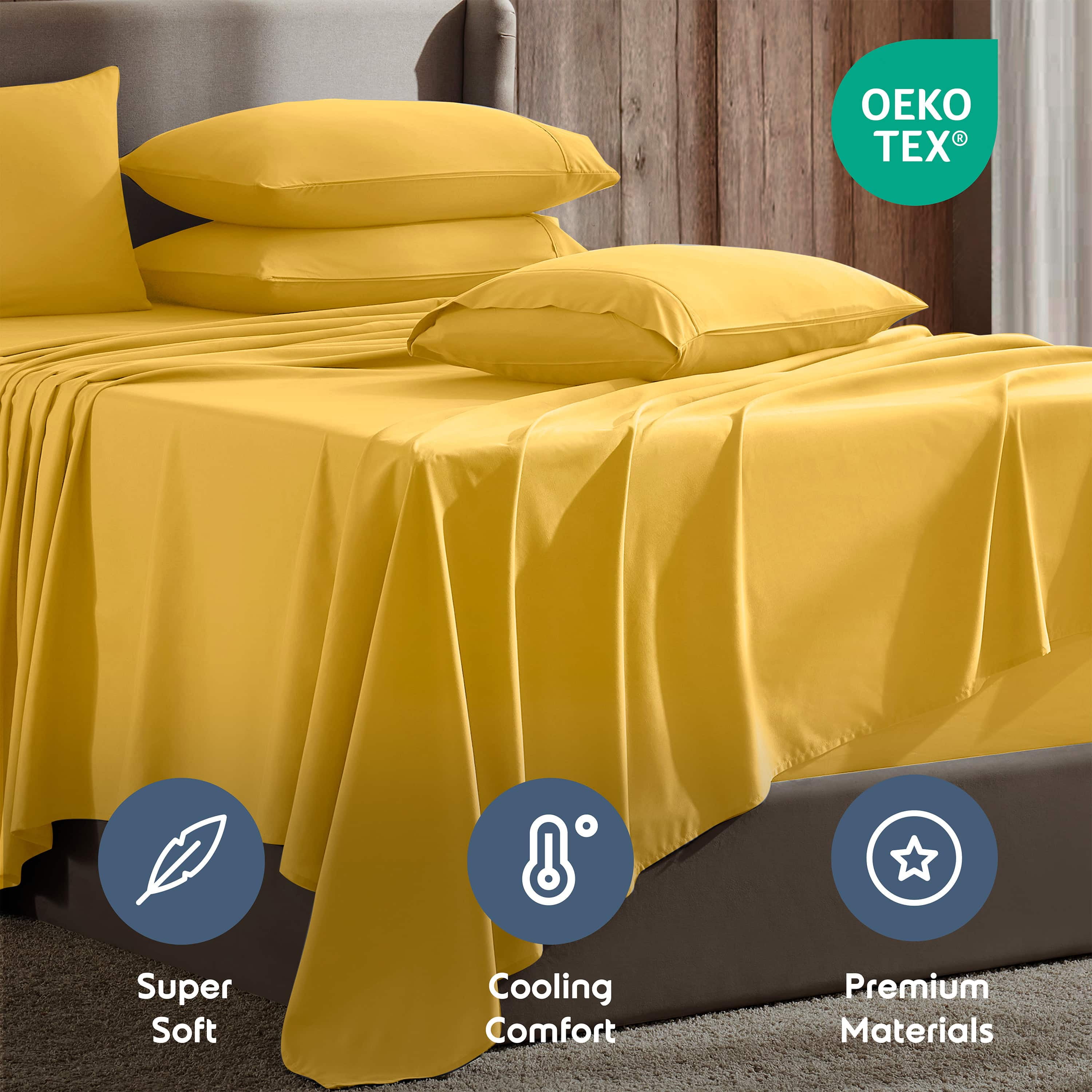 LammaLoe Extra Deep Pocket Twin Sheets set, Fits 18"-24" Mattress, 4 Piece Soft Microfiber Bed Sheet Sets, Yellow
