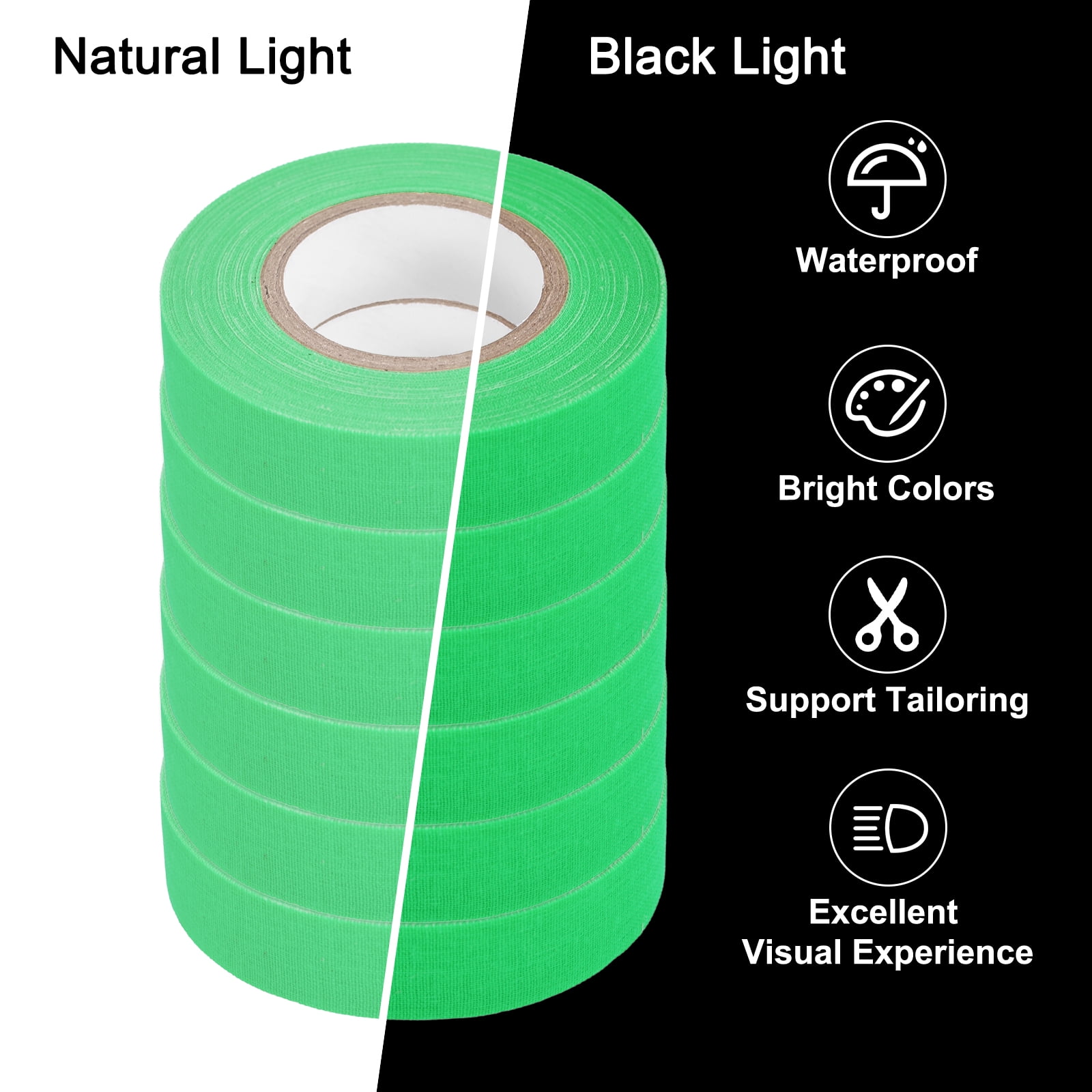Uxcell 6Rolls 0.6inch x 32.8feet Neon Gaffers Cloth Tape Glow in the Dark Tape, Green