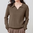 thumbnail image 6 of Womens Long Sleeve Collared V Neck Sweaters Fall Casual Classic Knit Pullover Sweater Soft Loose Jumper Tops, 6 of 6