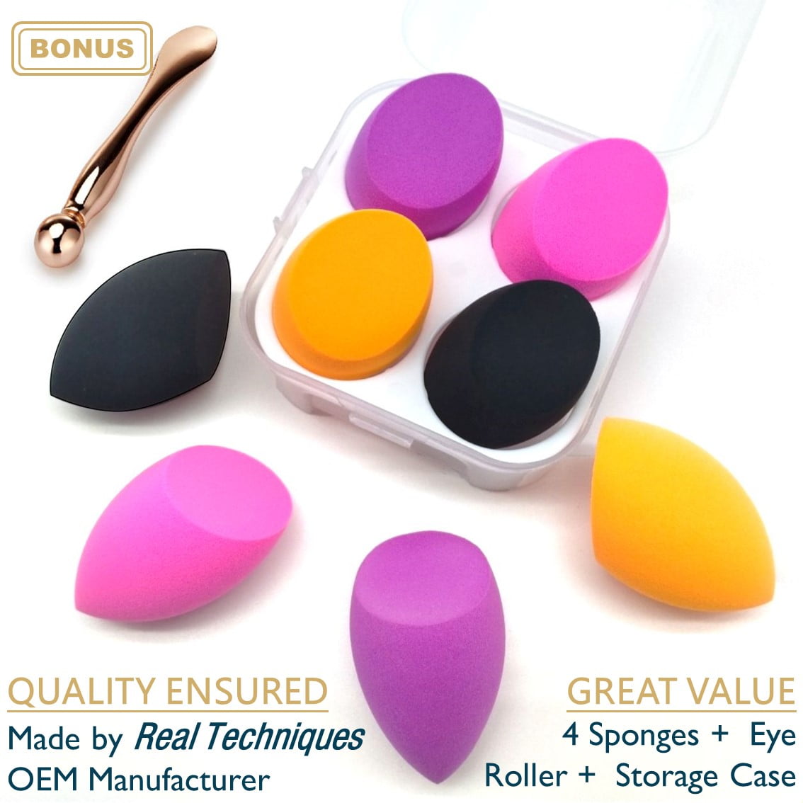 ComfiTime Blender Set - 4 pcs Makeup Sponge with Metal Face Roller and Storage Case, Great Makeup Puff for Foundation and Powder - Walmart.com
