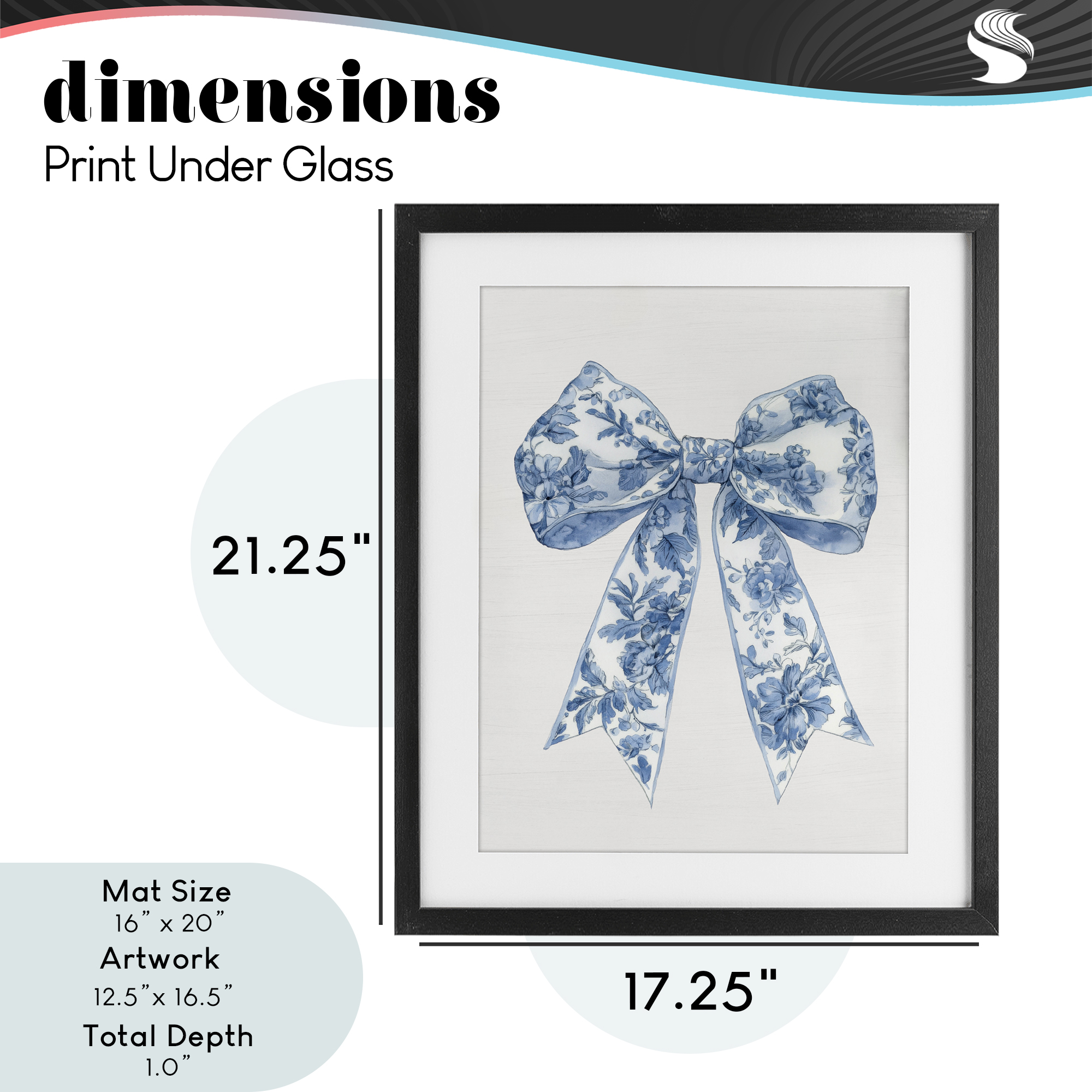 Soft Delicate Toile Bow Black Framed Print Under Glass, design by Lettered and Lined