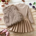 thumbnail image 6 of AUNVITO Stylish & Comfortable Girls 2-12Y 3-Piece Set Fleece Vest with Bow PU Leather Pleated Skirt Long Sleeve Round Neck Outfit, 6 of 9