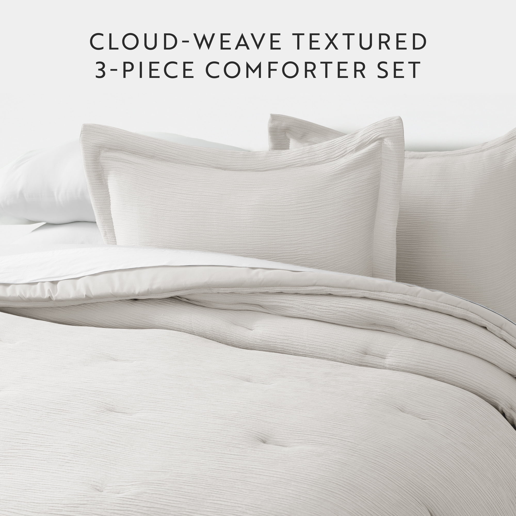 Noble Linens 3 Piece Cloud Gauze Textured All Season Down-Alternative Comforter Set, Dune, King/Cal-King
