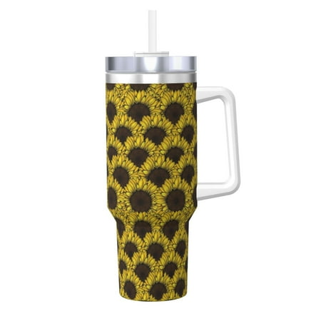 

Fuzoiu Sunflowers 3 Print 40OZ Ice Bully Stainless Steel Insulated Cup with Handle and Straw - Perfect for Travel and Sports
