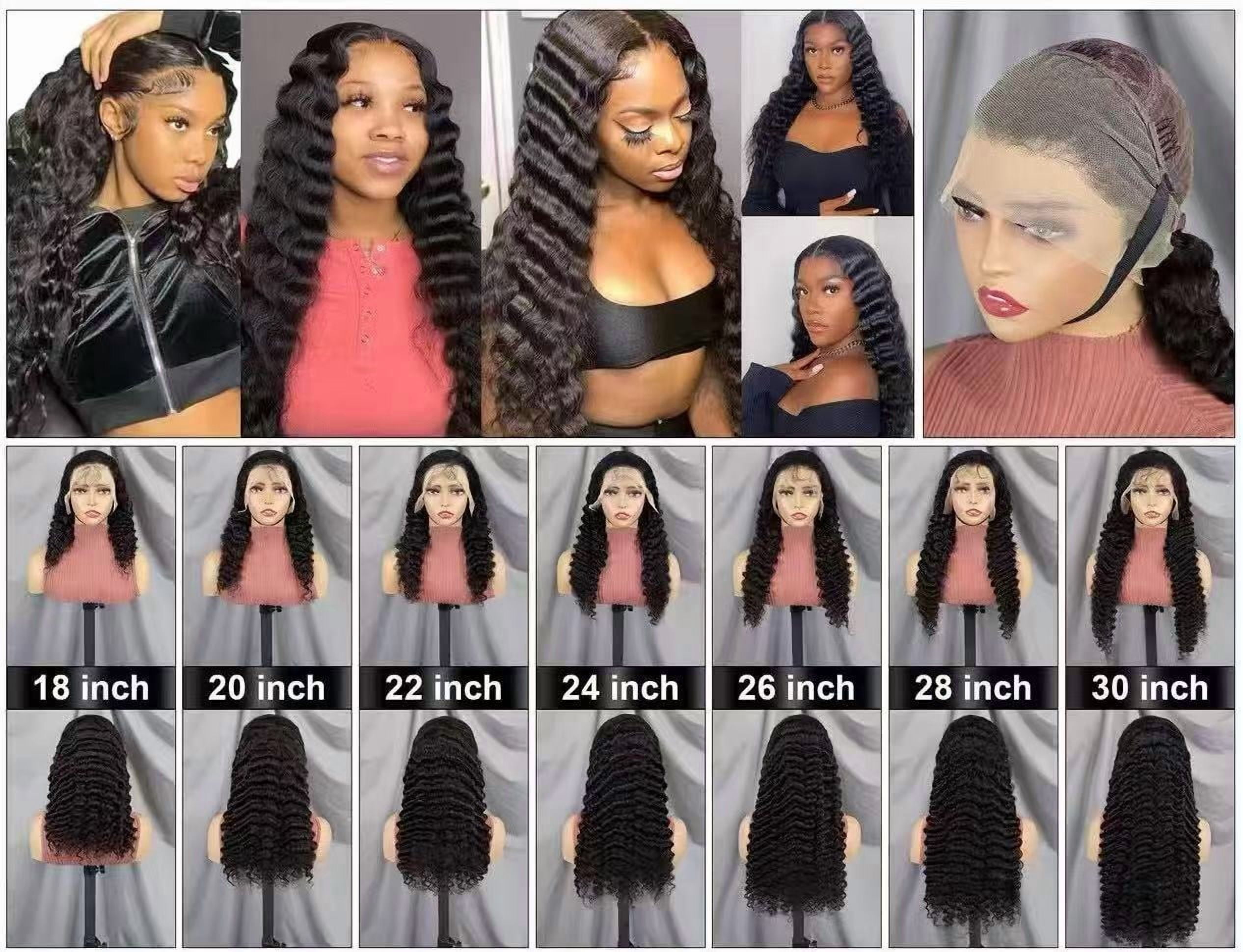 LEMENTINE 13x4 Full Frontal Lace Glueless Deep Wave 200% High-Density Pre-Plucked Human Hair Wigs Long Hair from 18inch to 30inch with Natural Color