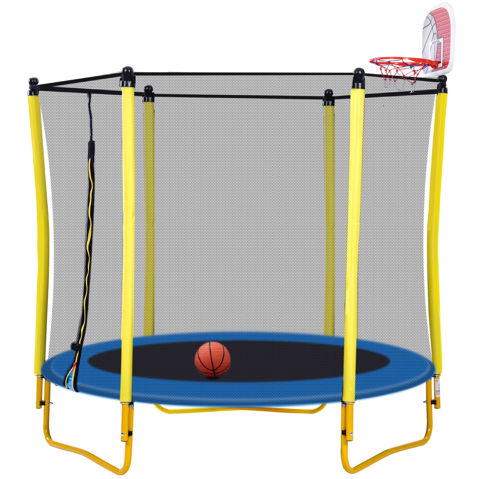 Andoer 5.5FT Trampoline for Kids - 65" Outdoor & Indoor Mini Toddler Trampoline with Enclosure, Basketball Hoop and Ball Included