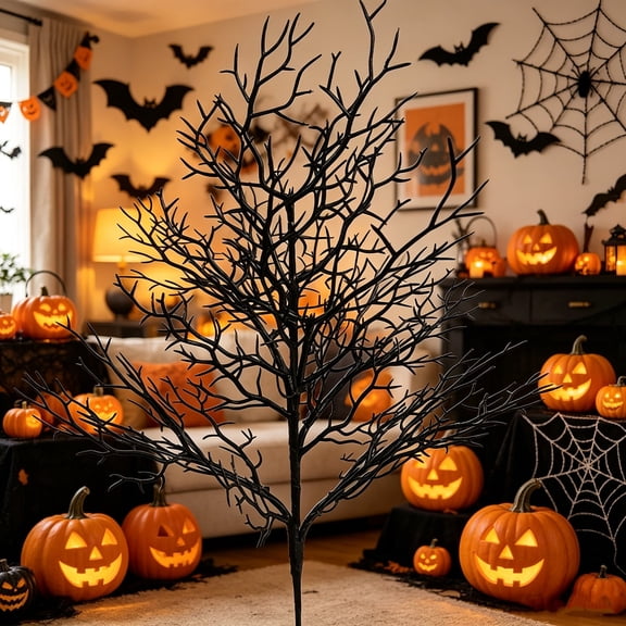 Artificial Black Branch Stems, Halloween Tabletop Decor Faux Twig Plants, Spooky Holiday Ornament for Indoor Mantel Shelf Porch Yard Home Party Arrangement