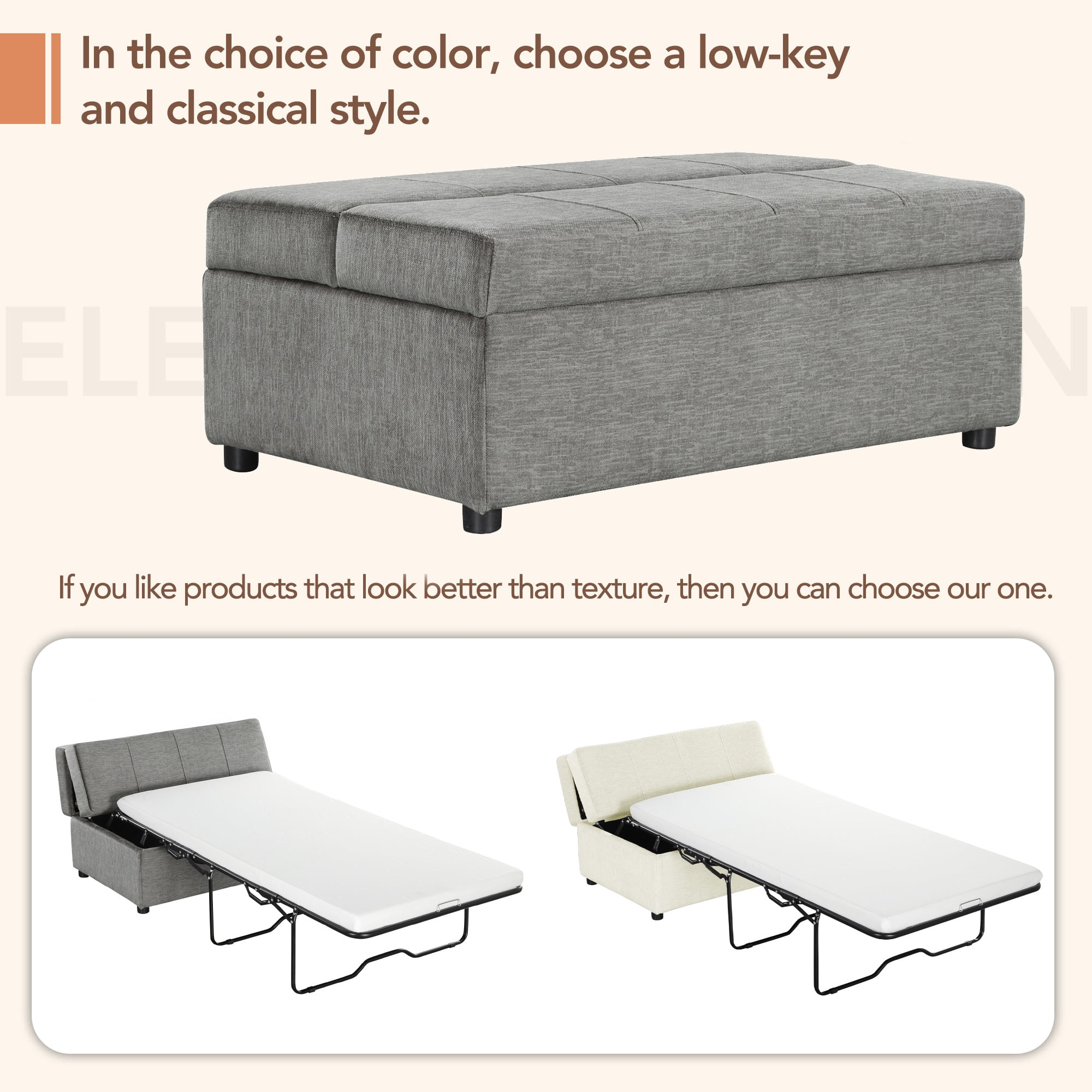 Euroco Twin Size Folding Ottoman Sleeper Bed with Mattress Convertible Guest Bed, Dark Gray