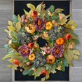 thumbnail image 3 of WANNA-CUL Corona de otoño de 24 pulgadas para puerta de entrada con hortensia azul, peonía naranja púrpura y calabazas, decoración de otoño para el hogar, corona de puerta grande para decoración de ot, 3 of 9