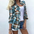 thumbnail image 2 of Kilaqueen Womens Button Down Flannel Shirts Long Sleeve Plaid Shackets Business Collar Button Down Blouses Casual Lightweight Fall Blouses, 2 of 3