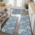 thumbnail image 2 of Blue Pioneer Flower and Paisley Pattern (3) Kitchen Rugs Sets Of 3,Kitchen Runner Rugs Non Skid Washable,Decorative Kitchen Floor Mats for Kitchen,Sink,Laundry,17"x30"+ 17"x47" + 17"x59", 2 of 6