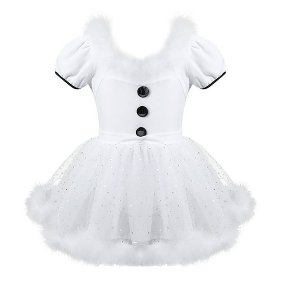 TiaoBug Toddler Girls Christmas Snowman Costume Ballet Dancewear Leotard Tutu Dress White 4