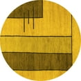 thumbnail image 1 of Ahgly Company Machine Washable Indoor Round Abstract Yellow Modern Area Rugs, 6' Round, 1 of 4