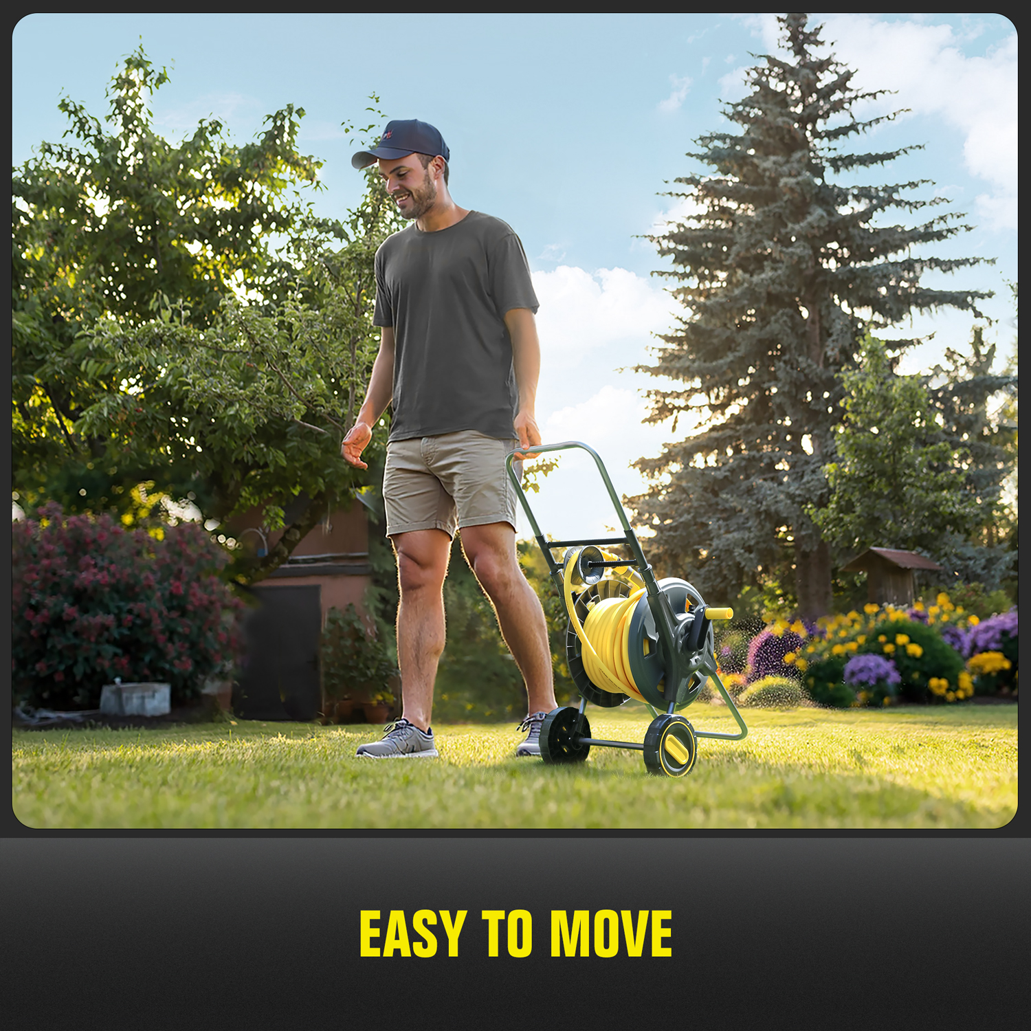 Hose Reel Cart with Wheels, Include 100FT Water Hose and Sprayer Nozzle, Portable Garden Hose Set for Watering Flowers, Cleaning Floors, Washing Cars Outside