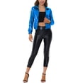 thumbnail image 2 of INSPIRE CHIC Women's Holographic Shiny Party Long Sleeve Lightweight Zipper Metallic Jacket L Blue, 2 of 6