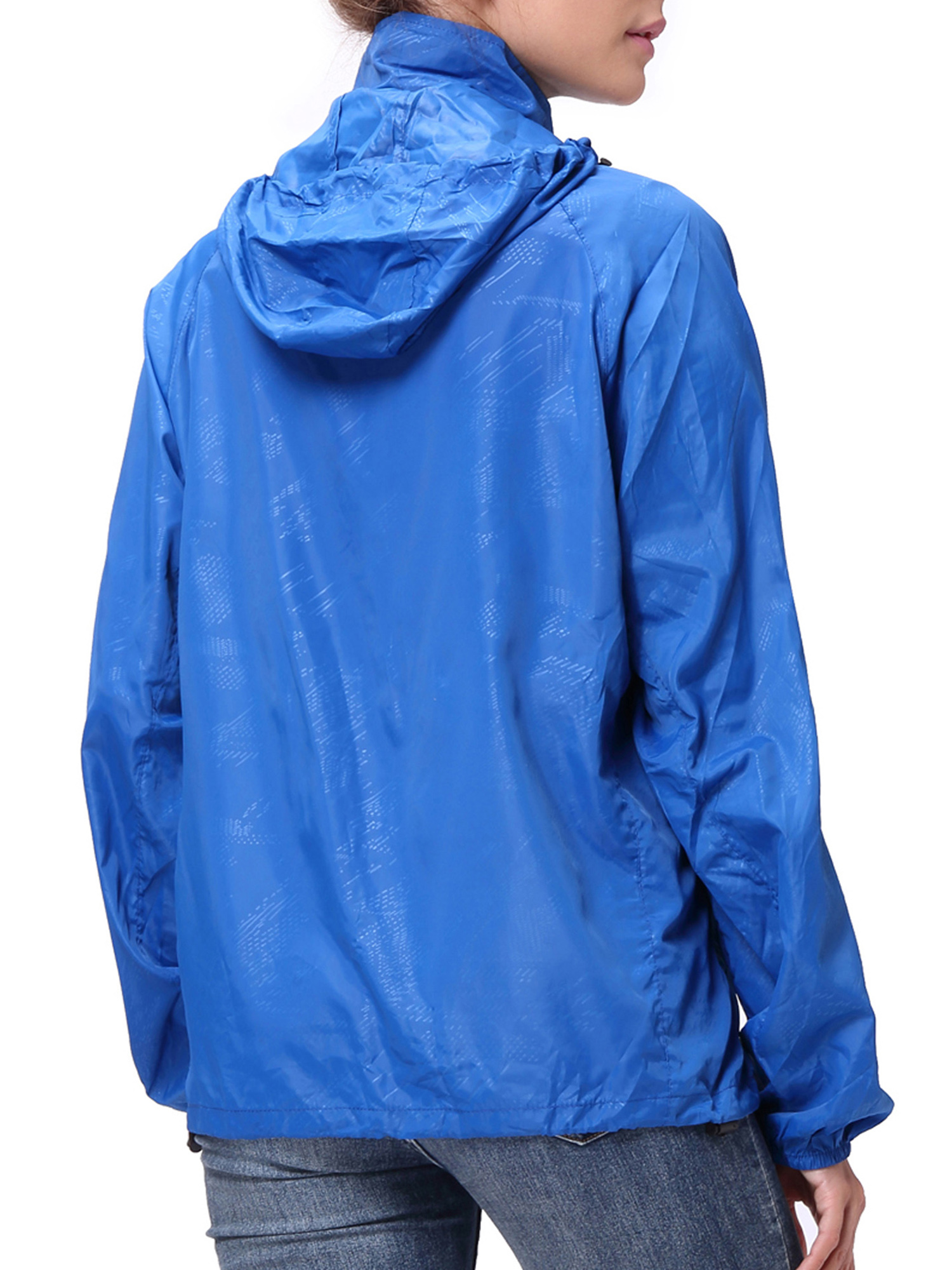 LELINTA Women Nylon Windbreaker Jacket Sport Casual Lightweight Zipper Hooded Outdoor Jacket, Black/ Royal Blue - image 3 of 9