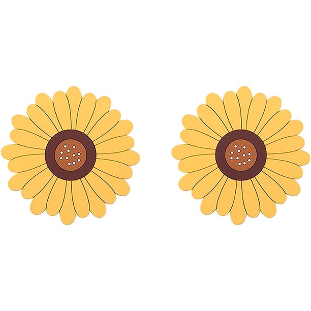 Posavasos de silicona con diseño de girasol, paquete de 2, posavasos de goma suave con diseño floral, protegen los muebles de marcas de agua o daños, posavasos antideslizantes (4", amarillo)
