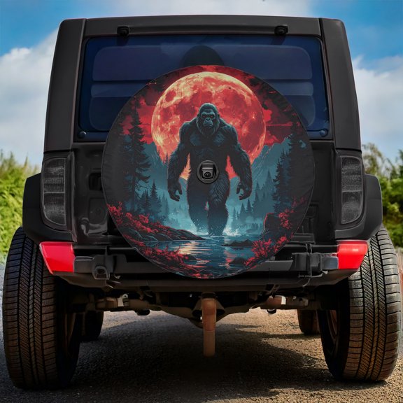 Lotusprinthandmade Bigfoot Moon Night Forest Spare Tire Cover With Backup Camera Hole