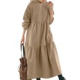 thumbnail image 1 of LUXUR Robes Midi pour Femmes Robe de Couleur Unie Manches Longues Évasée à Capuche Abricot m, 1 of 2